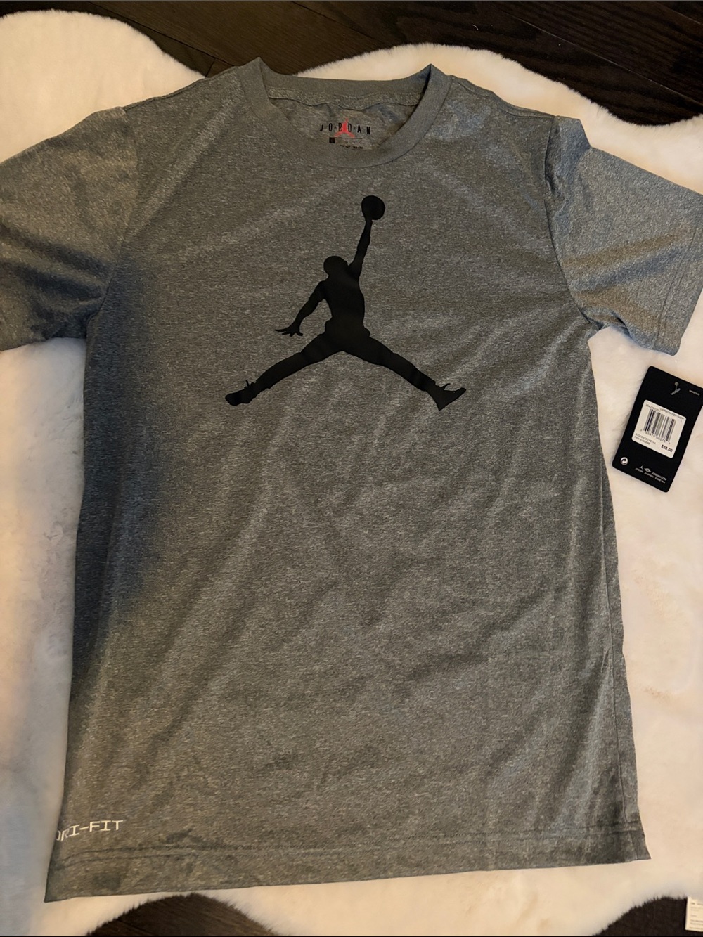 Jordan Youth Large Gray Short Sleeve Jumpman Tee - Black Logo